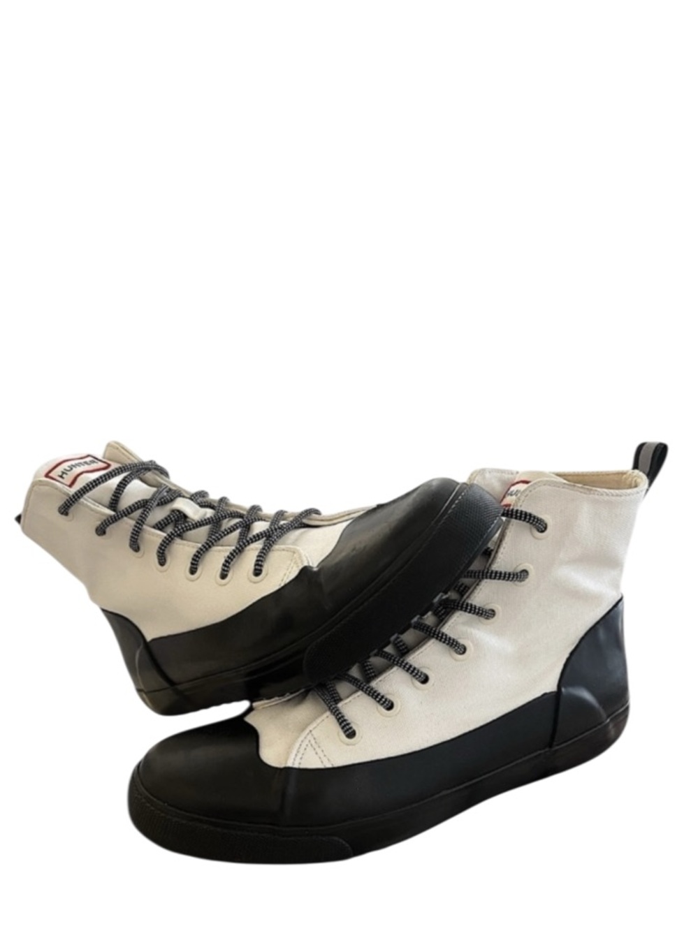HUNTER - BLACK WHITE LACE UP RAIN BOOT SNEAKERS